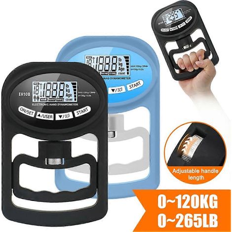 Testeur de force de préhension 265 lbs/120 kg, dynamomètre manuel numérique, écran LCD, USB, bleu (1/5)