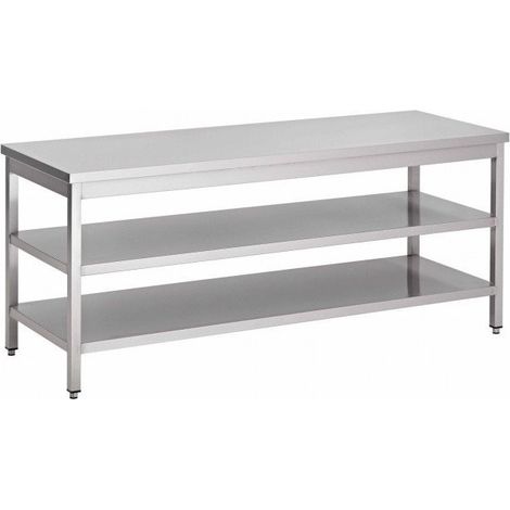 Table Inox Centrale (P)700 X (H)850 Mm Sans Dosseret 2 Tablettes Intermédiaires Aisi 430 - Prodirest