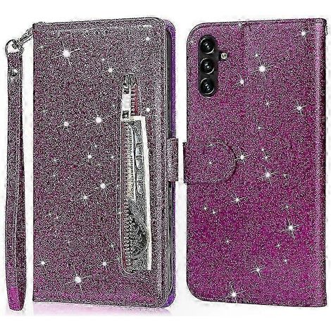 Glänzende Hartschalen-Schutzhülle für Samsung Galaxy A26 5G mit Reißverschlusstasche, Klappdeckel und Ständer, glitzerndes Leder, robuster Schutz (1/5)