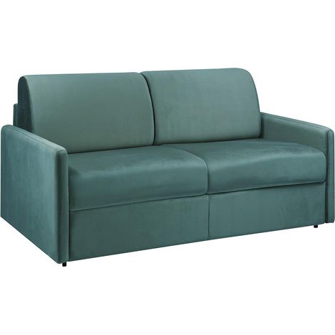 Divano letto 3 posti a ribalta Letto con doghe larghe 140 cm Materasso 18 cm Velluto Verde menta - CALIFE