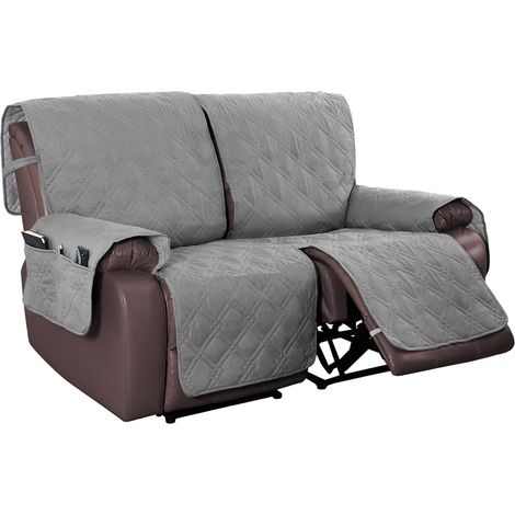 2/3 Seater Recliner Armchair Cover with Quilted Storage, Anti-Slip Sofa Cover with Side Pockets, Washable, Protective for Children and Pets (Light Grey, 2 Seater) (1/5)
