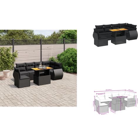 Salon de jardin 7 pcs avec coussins noir résine tressée - Ensemble Salon De Jardin - Meuble Extérieur - Résine Tressée - Rotin Synthétique - Table Extensible (1/3)
