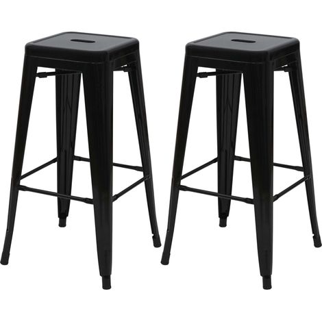 2x tabouret de bar HWC-A73, chaise de comptoir, métal, design industriel, empilable - noir (1/5)