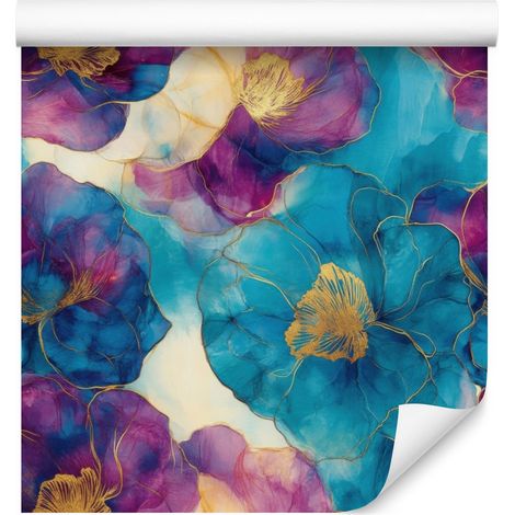 Papier peint encre turquoise, violet, bleu et pourpre 50x1000 cm (1/5)