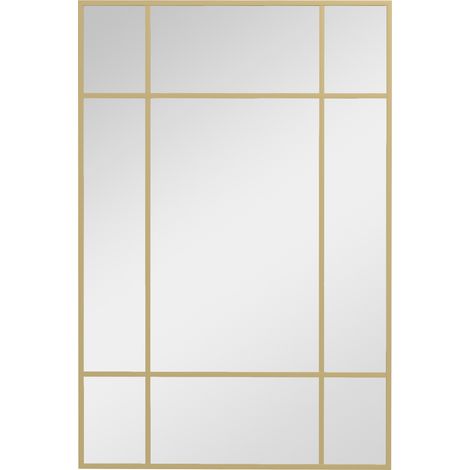 Rechteckiger Wand-/Fensterspiegel 90x60 cm mit Metallrahmen, dekorativer Spiegel für Wohn-/Schlafzimmer, goldfarben.