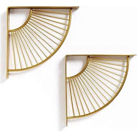 Supports d'étagère triangulaires en métal doré en forme d'éventail, supports d'angle muraux en 2 pièces, adaptés aux restaurants, bureaux et à la décoration intérieure. (1/5)