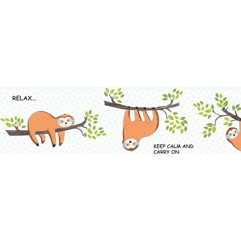 Tiermotiv Tapete Profhome 403751 selbstklebende Bordüre leicht strukturiert Kindertapete matt orange grün braun grau 0,75 m2