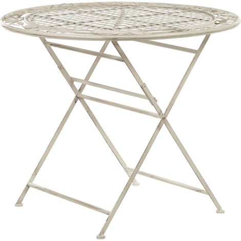 Mesa de balcón hierro blanco crema metal envejecido plegable redonda 90 cm exterior resistente a los rayos UV estilo retro francés Bivio (1/5)