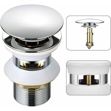 Universal Sink Drain with Automatic Pop-Up Overflow Push Open Click Clack for Bathroom 1-1/4 in Chrome Brass (1/5)