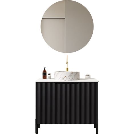 CHICFURN Mueble lavabo baño 76 cm negro, lavabo cerámico blanco, doble puerta soft-close (1/5)