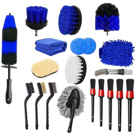 20 Kit Nettoyage Voiture avec Brosse Jante Voiture,Brosse Perceuse,Gant Microfibre Chiffon Microfibre Voiture,Brosse Métallique Nettoyage Voiture Interieur,Pad Polissage,Brosse Store Venitien