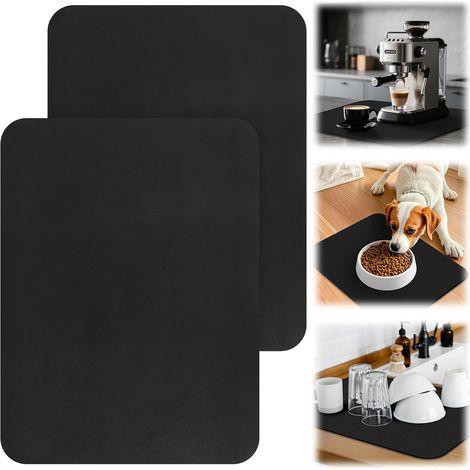 Tapis égouttoir, vaisselle, 40 x 30 cm, lot de 2, noir, antidérapant, séchage rapide, absorbant, pour plan de travail de cuisine.