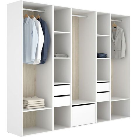 Großer Tequesta-Kleiderschrank, Schlafzimmer-Schrank 11 Regale, Kleiderstange, 4 Schubladen, 45x205h cm Weiß