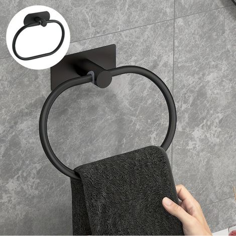 180° klappbarer, wandmontierter Handtuchhalter aus Edelstahl, Badezimmer-Aufbewahrungsregal ohne Bohren, Schwarz