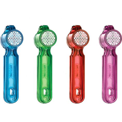 Premier Housewares 4 Assorted Garlic Press /Blue / Green / Red / Pink / Garlic Press Crusher/ Rocker Stainless Steel Pressers For Garlic / Plastic Material Garlic Crushers 15 x 4 x 5