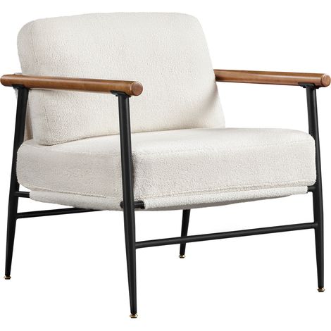 Homevive Sillón de Salón Silla Tapizada Sillón con Reposabrazo Silla Pata Metal Sillón para Salón Dormitorio Silla Relax Sillón Beige