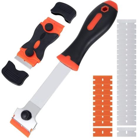 Grattoir à Verre Grattoir pour Plaque Vitrocéramique, 2 Pcs Grattoir à Coulis avec 10 Lames en Plastique et 20 Lames Métallique pour Vitres Miroir Sol Nettoyage (1/5)