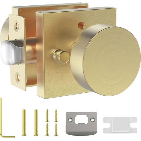 Poignée de porte intérieure dorée avec serrure, design carré réversible, pour salle de bain et chambre. (1/4)