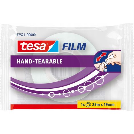 Cinta de oficina Tesa, transparente, autoadhesiva, rasgable a mano, 25 m x 19 mm (1/2)