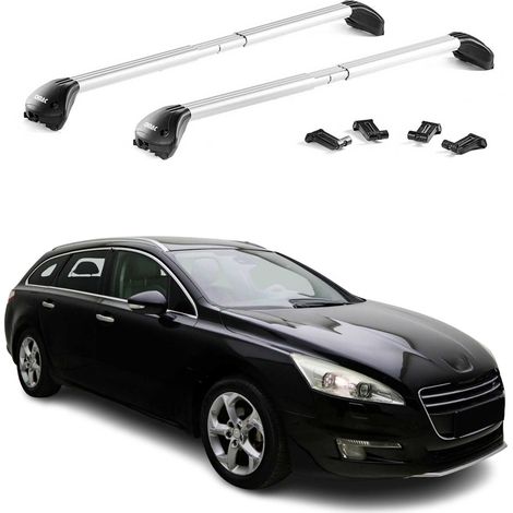 OMAC Barres de toit transversales certifiées TÜV pour Peugeot 508 I Break 2011-2018 – Verrouillables (4 antivols) – Charge max 100 kg – Fixation durable Argent (1/4)