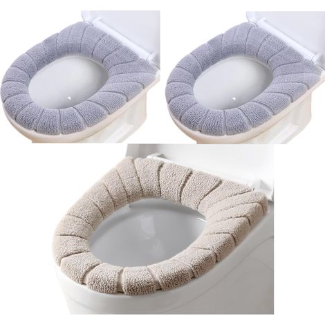 Ensemble de 3 housses de siège de toilette, coussin de siège de toilette, housse de salle de bain chaude et douce, coussins lavables (1/4)