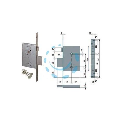 SERRATURA DA INFILARE DOPPIA MAPPA CON SCROCCO 57250 - mm.60 - gambo chiave mm.60 (57250610)