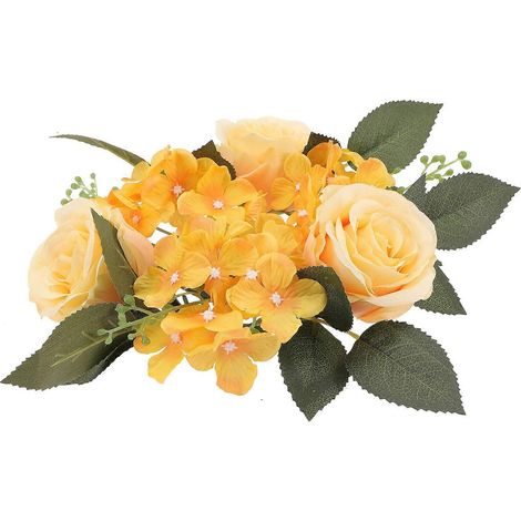 Couronne de fleurs artificielles, décoration de mariage pour la maison, guirlande jaune de 2 pièces (1/5)