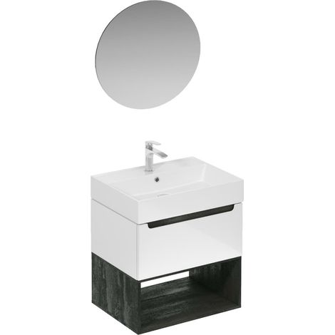 Naturel Mobiletto da bagno con lavabo, comprensivo di rubinetto, bocca e scarico per lavabo Naturel Stilla bianco lucido (KSETSTILLA011)