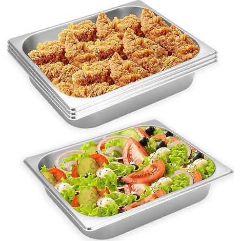 Lot de 4 demi-bacs, bacs à vapeur en acier inoxydable de 6,35 cm de profondeur (1/2 pouce) pour chafing dish (1/5)