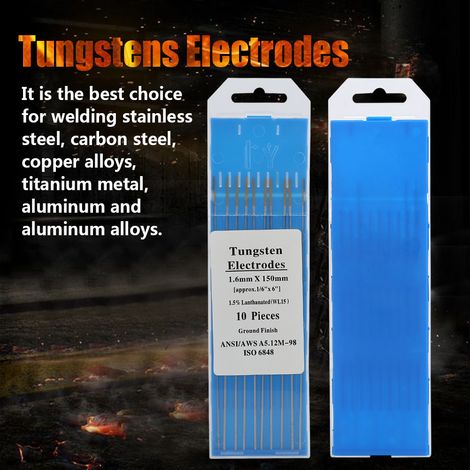 10 électrodes TIG WL15 en lanthane-tungstène pour le soudage de l'acier et des alliages (1,6 mm 150 mm) (1/5)