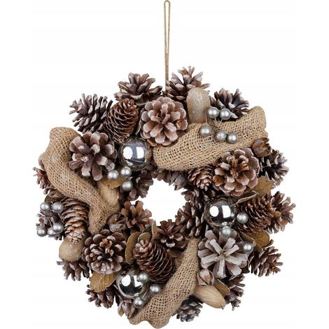 Kranz MagicHome Weihnachten, natur, creme, hängend, mit Schleife, 30x8 cm (1/3)