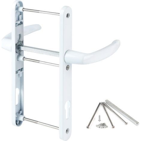 Poignée de porte 92 mm - Blanc - Accessoires de montage inclus - Aluminium - Longueur totale : 250 mm - Pour portes d'entrée, intérieures et de terrasse (1/5)