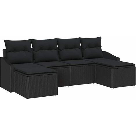 Garden Dining Set with Cushion with Storage 6 pcs Black vidaXL