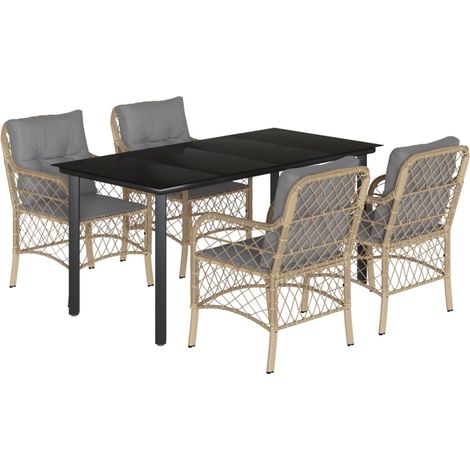 Maison Exclusive - Set Pranzo da Giardino 5 pz con Cuscini Beige Misto Polyrattan (1/5)