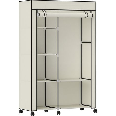 Armoire penderie en tissu crème avec tringle et étagères ouvertes, 6 roulettes, 103x43x162,5cm (1/5)