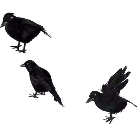 3pièces Corbeaux Artificiels Réalistes Décorations Halloween pour Intérieur Et Extérieur Accessoires De Fête Et Maison Effrayante (1/5)
