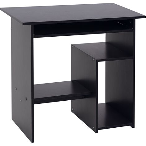 Compact Small Computer Table Wooden Desk Keyboard Tray Storage Shelf Modern Corner Table Home Office Black