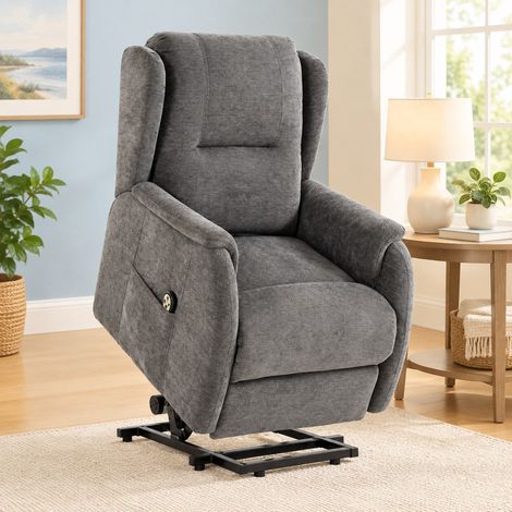 Elektrischer Aufsteh-Sessel mit Fernbedienung, Chenille, Dunkelgrau HAVRYA (1/5)