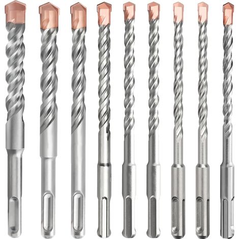 9-teiliges SDS-Plus-Bohrerset (5 mm – 16 mm), SDS-Steinbohrer für Beton, Ziegel, Zement, Stein und Mauerwerk (1/5)