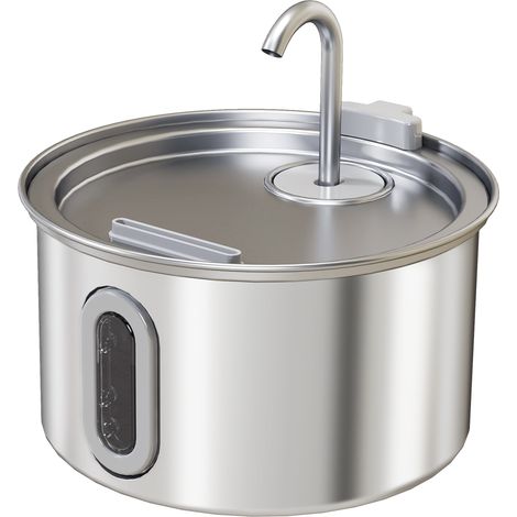 2.5L Stainless Steel Cat Water Fountain for Drinking  Ultra-Silent Pump, Water-Level Window, 7 Filters (1/5)