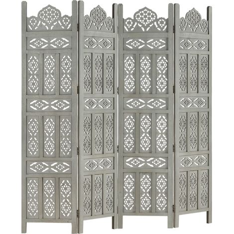 Paravent Cloison de séparation 4 panneaux, Pour Jardin, Balcon, Terrasse Gris 160x165 cm Bois manguier OIB2887E (1/5)