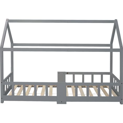 Letto a casetta per bambini 90 x 200 cm con lavagna, grigio, HOMVRA (1/5)