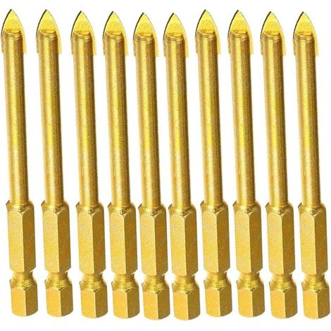 Lot de 10 forets 6 mm en carbure de tungstène avec tige hexagonale plate pour miroir, porcelaine, marbre (1/4)