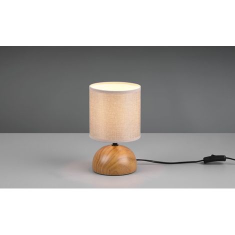 LUCI LAMPADA DA TAVOLO BASE EFFETTO LEGNO MEZZA SFERA PARALUME BEIGE H. 23CM D. 14CM 1 LUCE ATTACCO E14 (1/3)