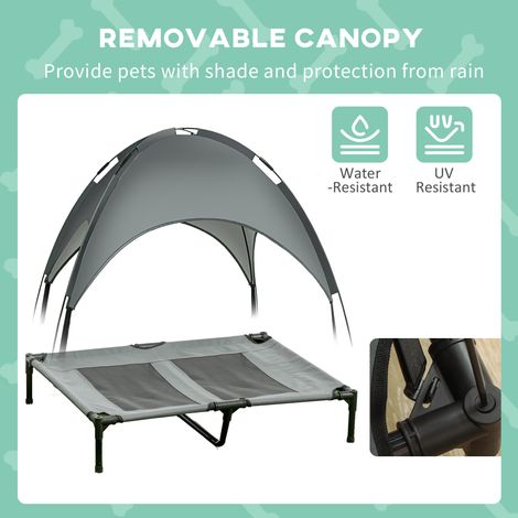 Lit de chien avec dais respirant 92x76x90cm en tissu taffetas gris, couchage cosy pour animaux. (1/5)