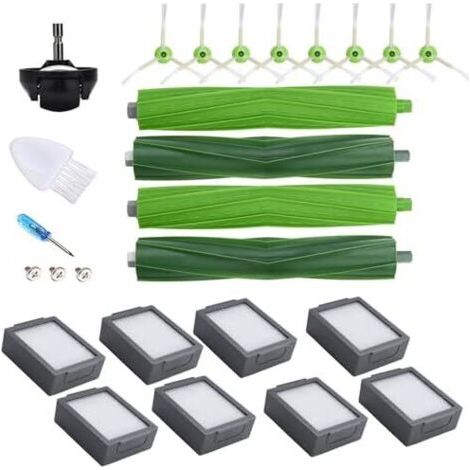 Largeight – Kit d'accessoires pour aspirateurs iRobot Roomba – 4 brosses principales, 8 filtres HEPA, 8 brosses latérales, 1 roue avant – Compatible i1, i3, i4, i6, i7+, i8, E5, E6, J5+