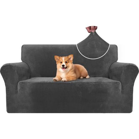 Housse De Canape Velour 2 Places, Housse Canape Extensible avec Accoudoirs, Universelle Sofa Cover Antidérapante, Protection Couvre Canapé Anti Poils Animaux, Lavable, Gris-DOU