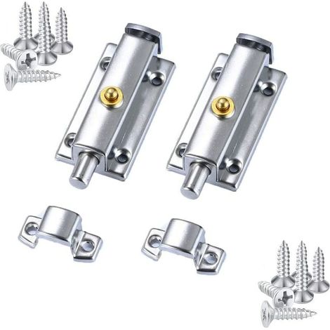 Loquet de Porte Coulissante Verrou Barrel Bolt en Acier Inoxydable, serrure de porte de toilette Acier Inoxydable Pour Salles de Bains Portes et Fenêtres, Bouton de printemps déverrouiller, 4 Pouces (1/5)