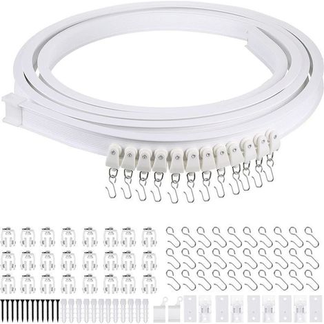 Tringle À Rideau Incurvée 3m Avec Rouleaux Silencieux, Tringle À Rideau Flexible, Support De Plafond Pliable, Séparateur De Rideau, Système De Rail De Fenêtre Souple, Accessoires Avec Crochets (1/4)