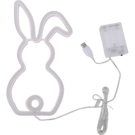 Lapin néon à piles, signe LED, décoration de pâques pour chambre à coucher, dortoir, fête, Bar, bleu rose (1/5)